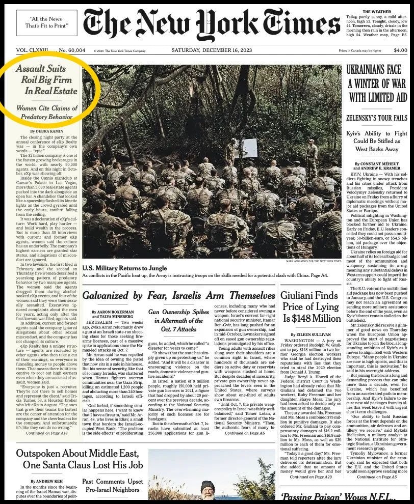 New York Times coverage of eXp Realty sexual assault lawsuits